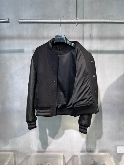 Leather baseball jacket