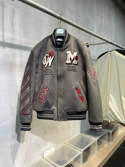 Leather baseball jacket