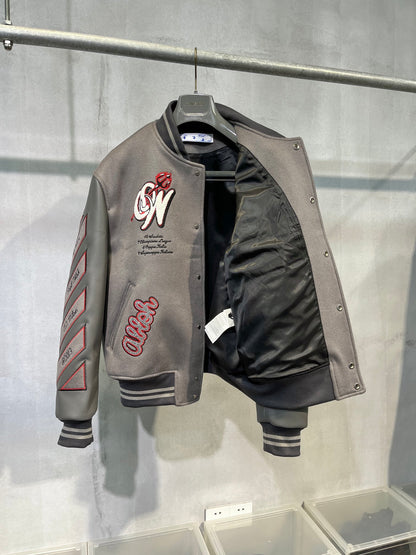 Leather baseball jacket