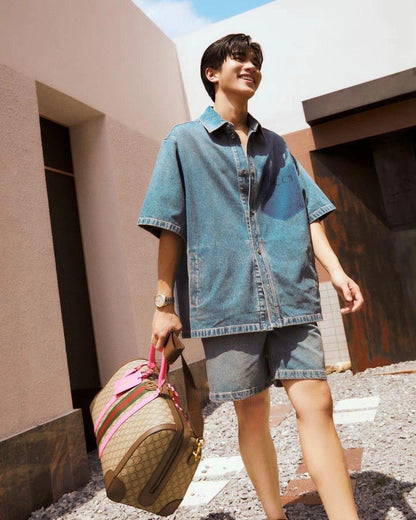 denim short sleeve shirt