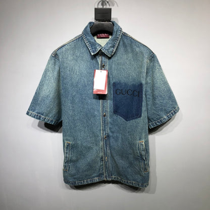 denim short sleeve shirt