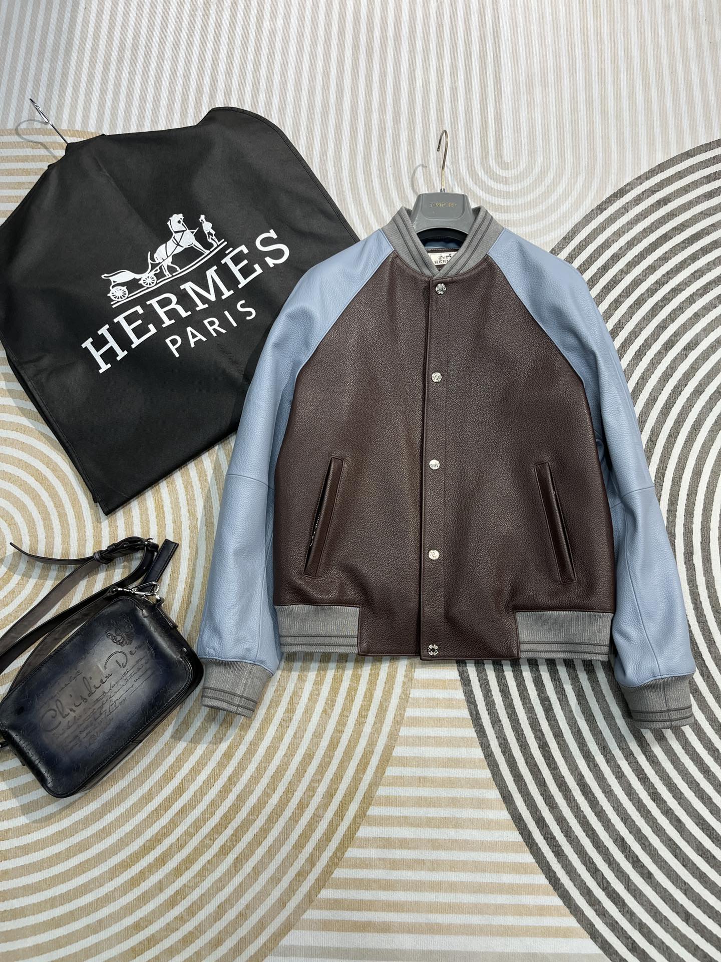 Leather baseball jacket