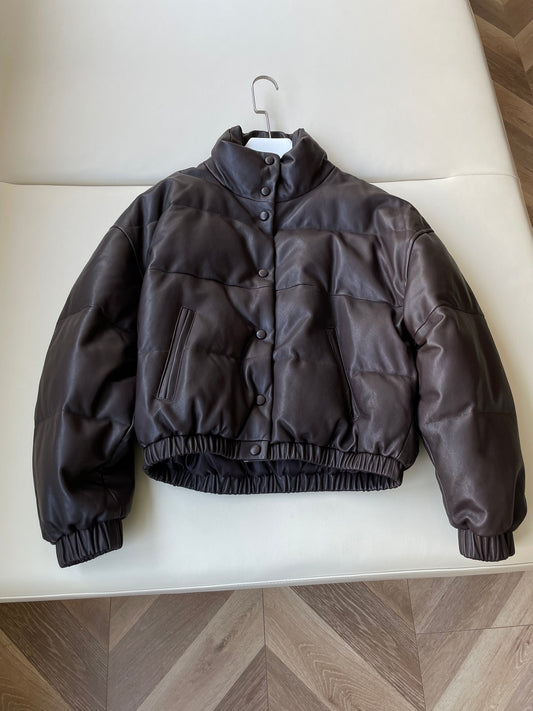 Leather down jacket