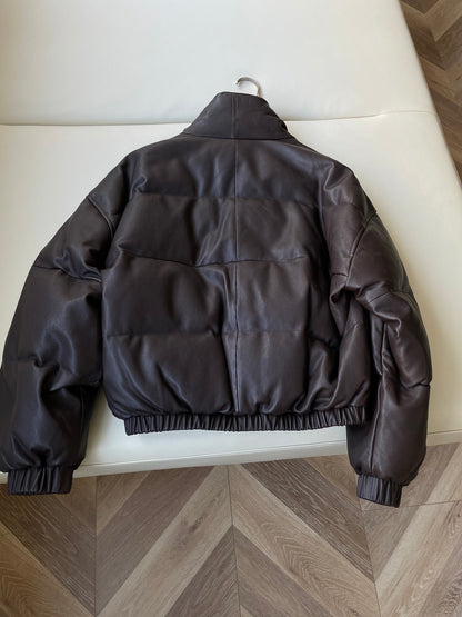 Leather down jacket